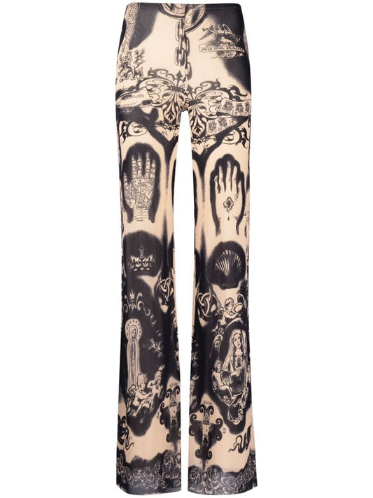 Neutral Heraldique-print Flared Trousers