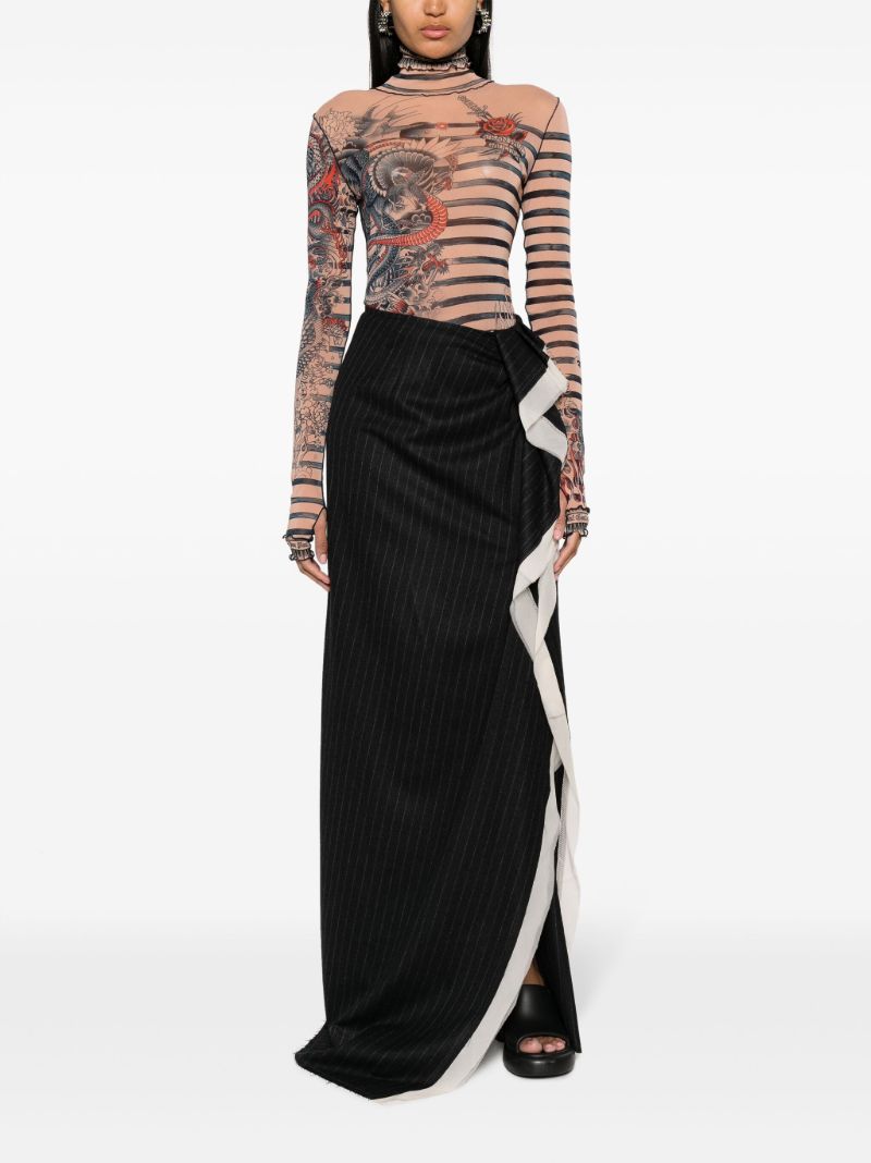 Neutral Tattoo-print Striped Top