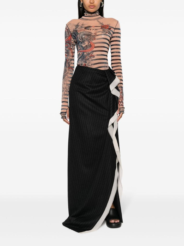 Neutral Tattoo-print Striped Top