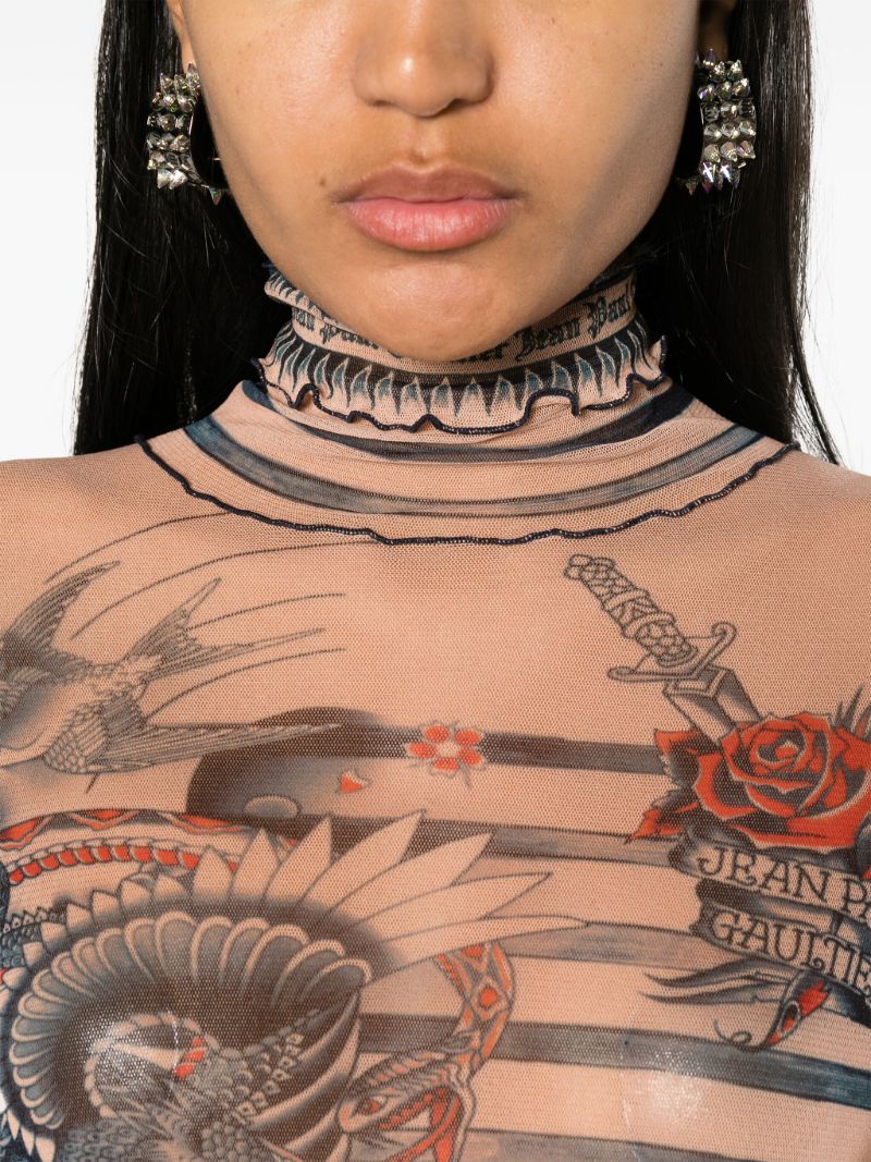 Neutral Tattoo-print Striped Top