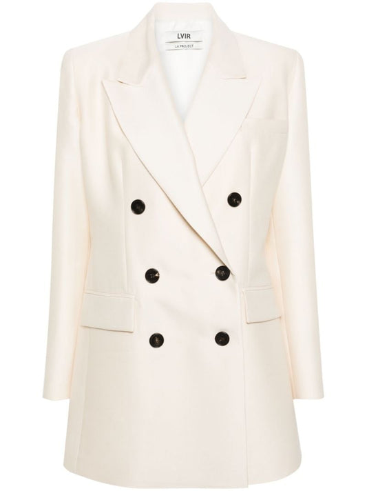 White Double Breasted Wool Blazer