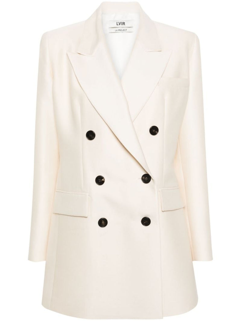 White Double Breasted Wool Blazer
