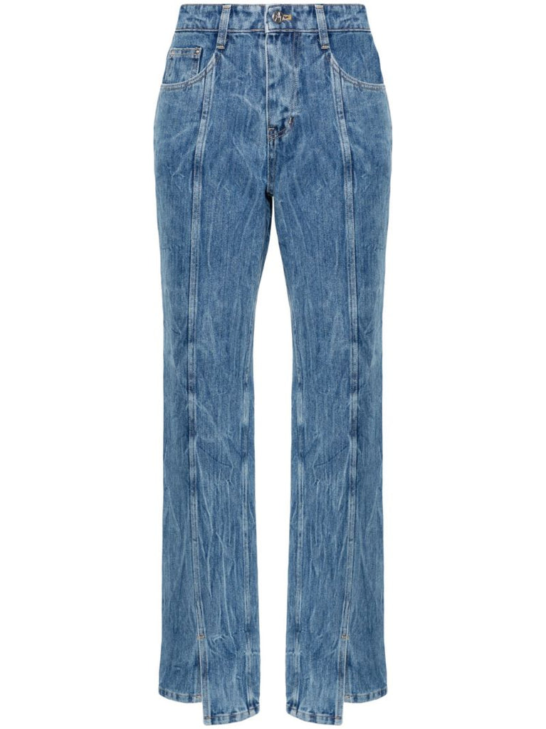 Blue Wrinkled-finish Straight-leg Jeans
