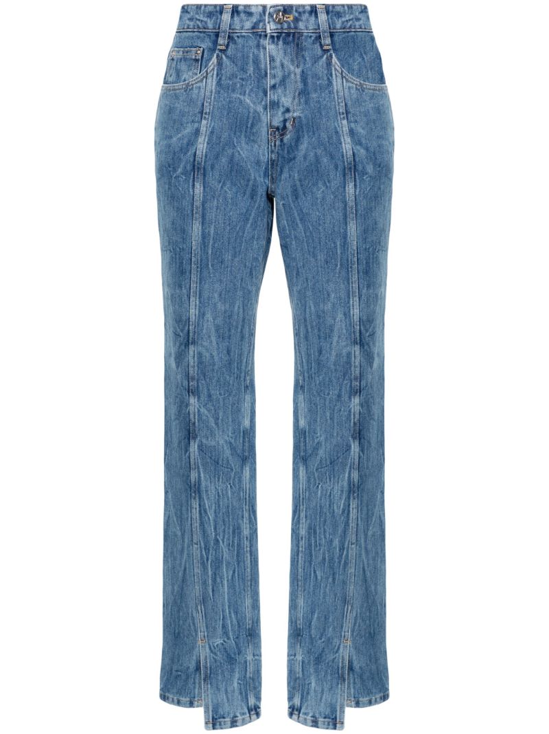 Blue Wrinkled-finish Straight-leg Jeans