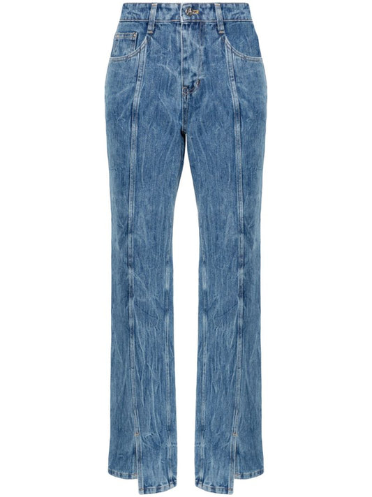 Blue Wrinkled-finish Straight-leg Jeans