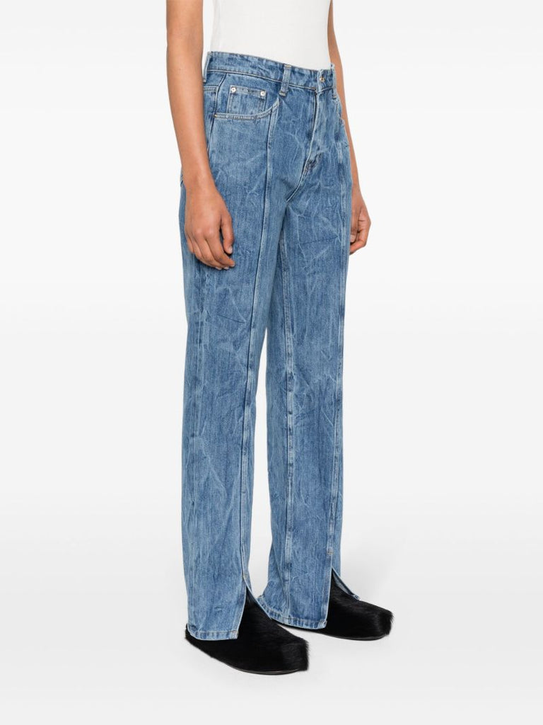 Blue Wrinkled-finish Straight-leg Jeans