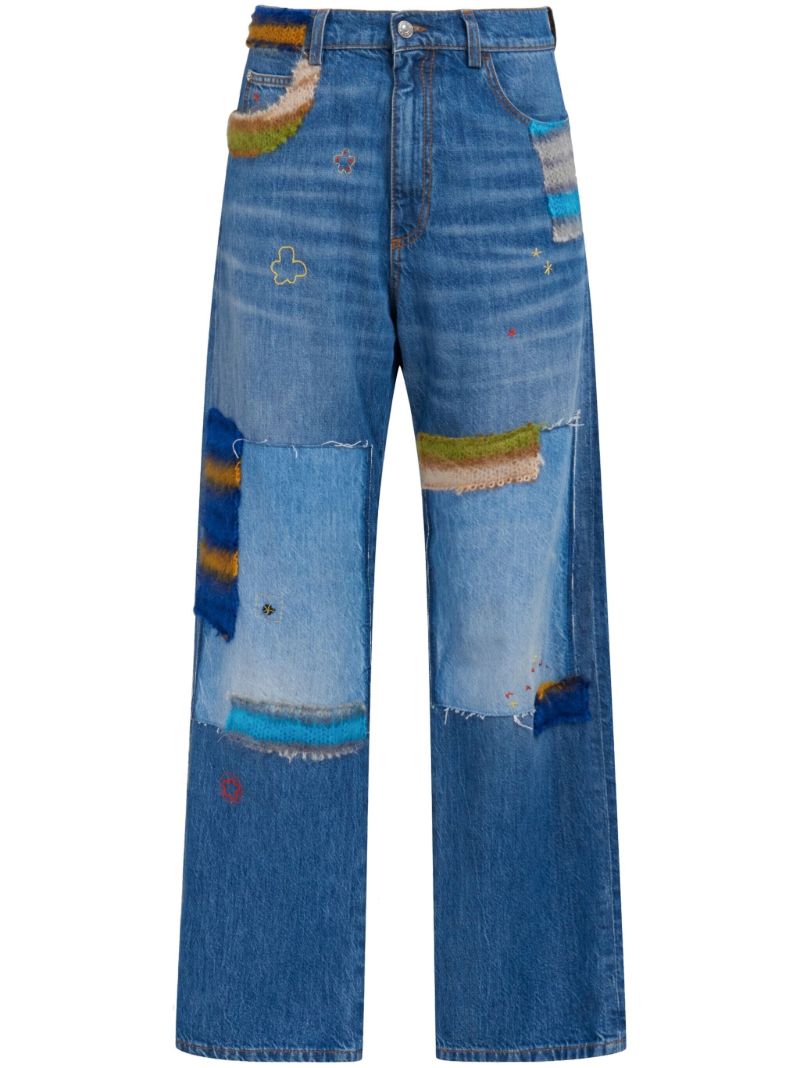 Blue Patchwork Straight-leg Jeans