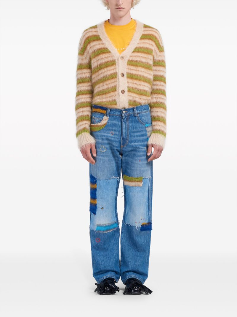 Blue Patchwork Straight-leg Jeans