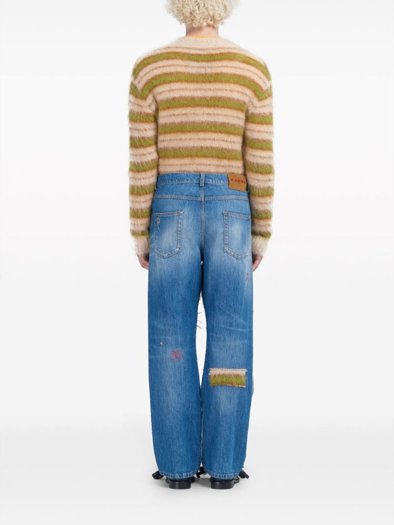 Blue Patchwork Straight-leg Jeans