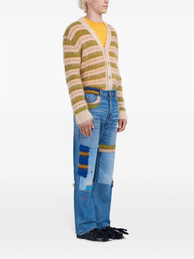 Blue Patchwork Straight-leg Jeans