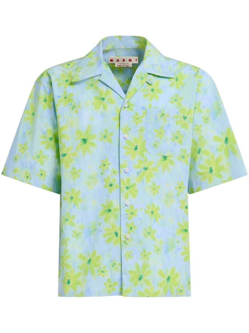 Blue Floral Print Cotton Shirt