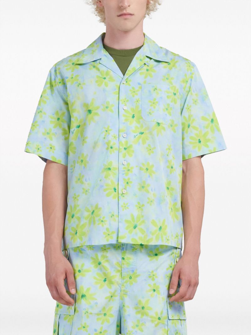 Blue Floral Print Cotton Shirt
