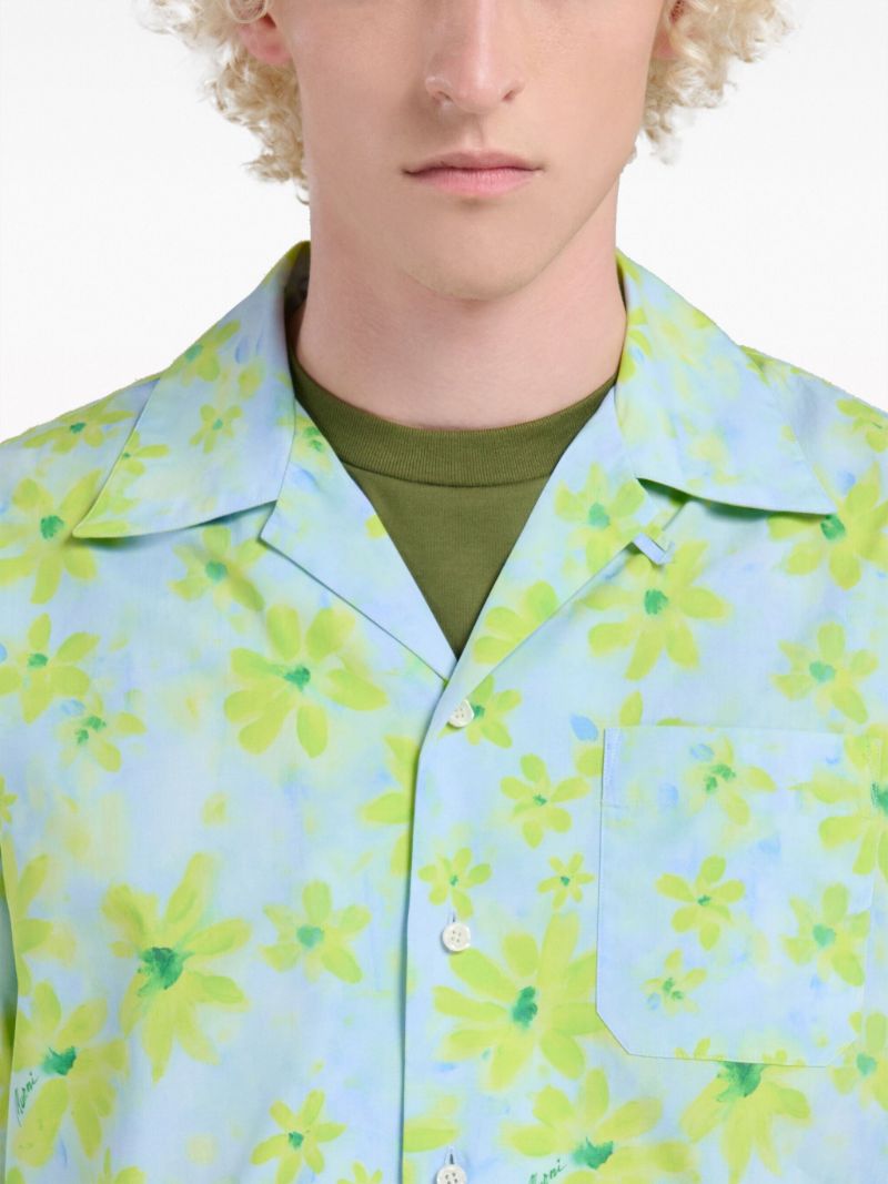 Blue Floral Print Cotton Shirt