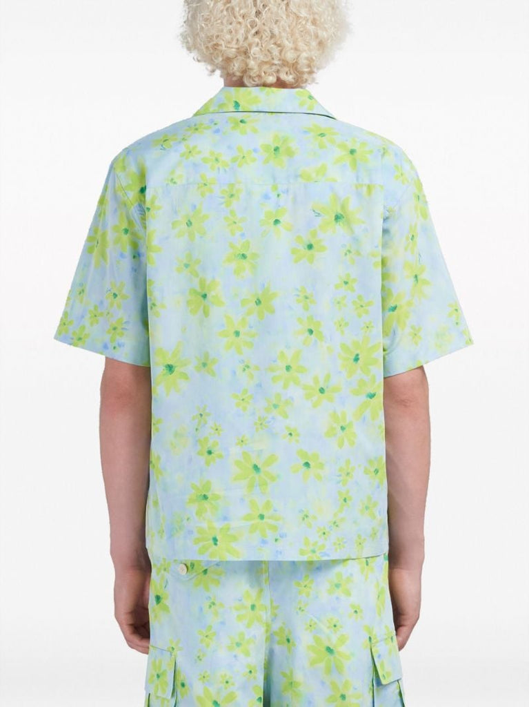 Blue Floral Print Cotton Shirt
