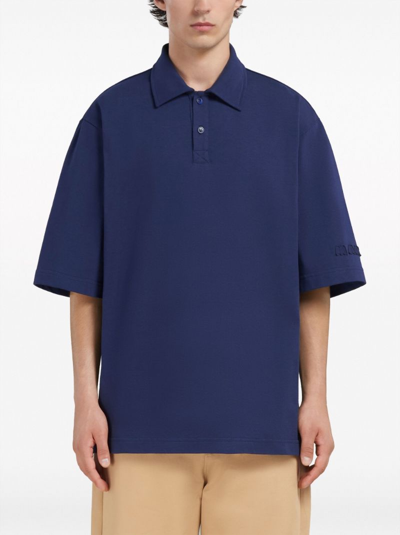 Blue Logo-appliquÃ_x0083_Â© Cotton Polo Shirt
