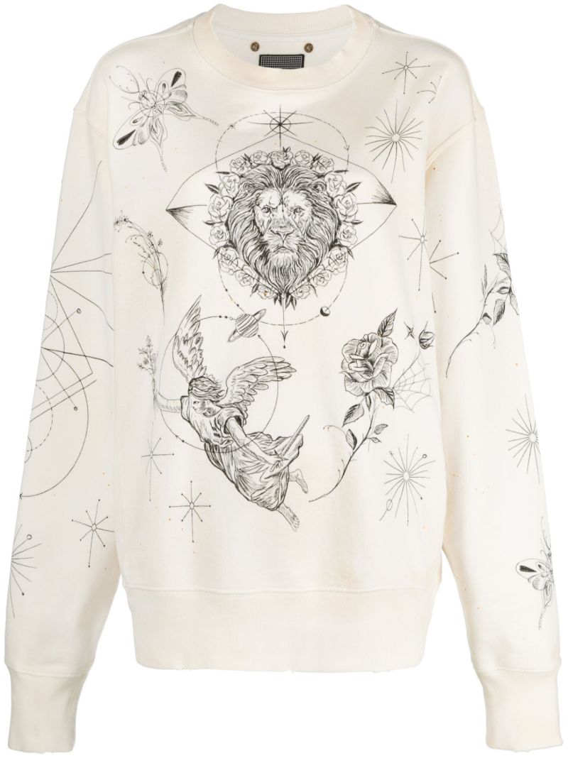 X Dr. Woo Neutral Graphic Print Cotton Sweatshirt