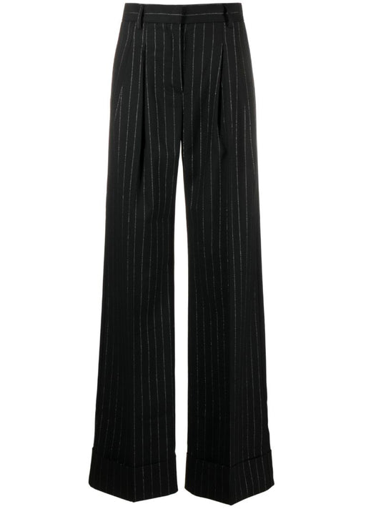 Black Nathalie Pinstripe Wide-leg Trousers
