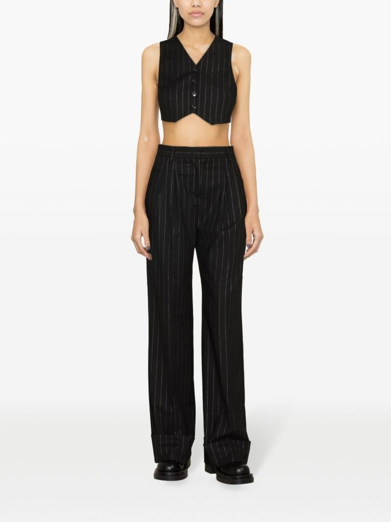 Black Nathalie Pinstripe Wide-leg Trousers