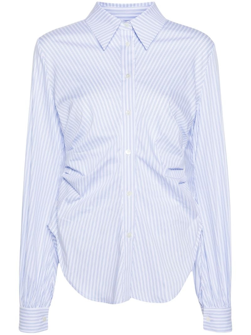 Blue Gathered-waist Striped Shirt
