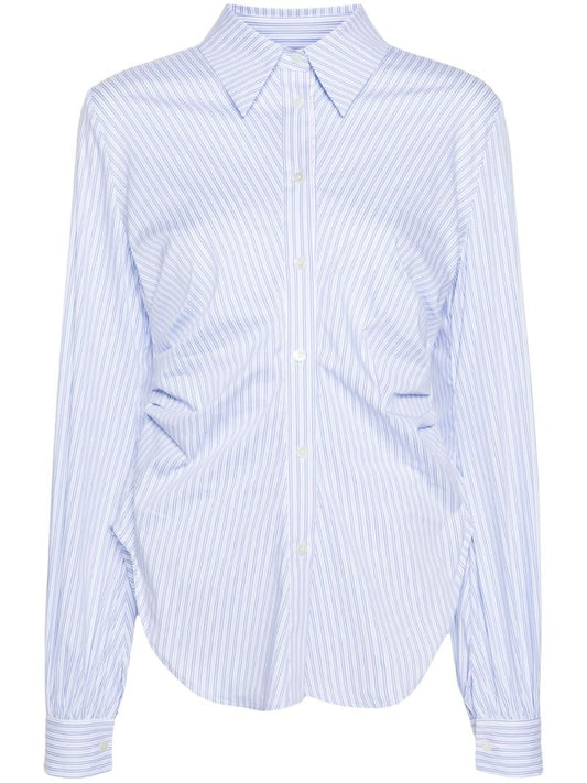 Blue Gathered-waist Striped Shirt