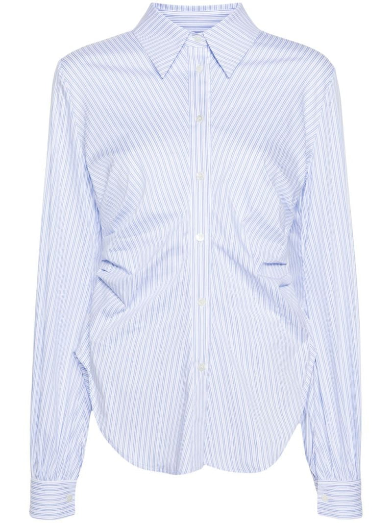 Blue Gathered-waist Striped Shirt