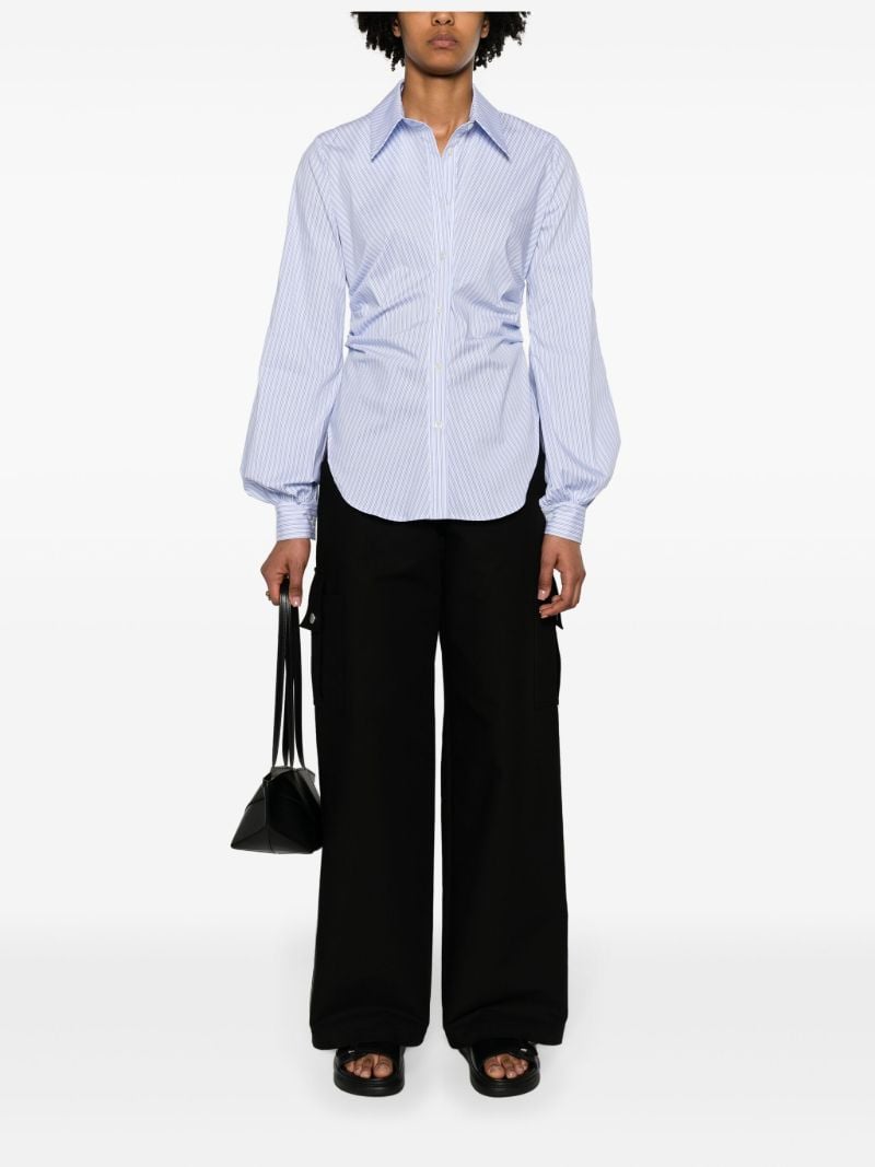 Blue Gathered-waist Striped Shirt