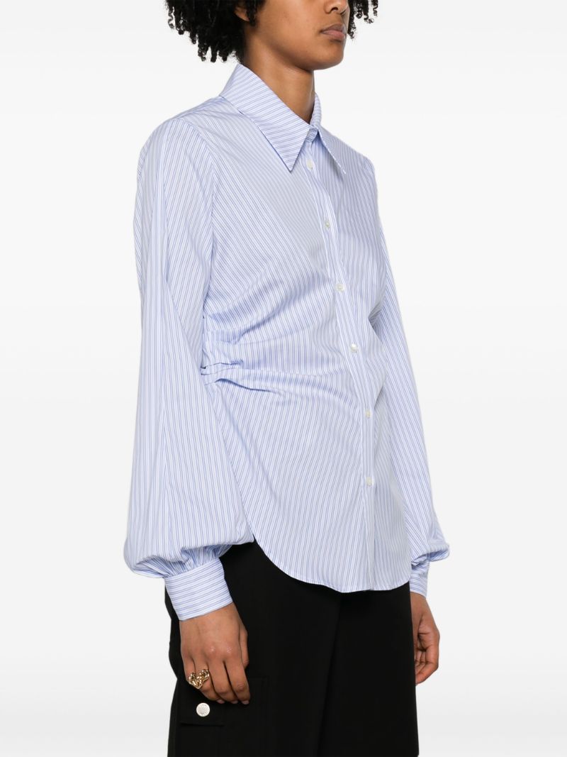 Blue Gathered-waist Striped Shirt