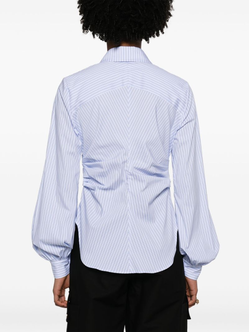 Blue Gathered-waist Striped Shirt