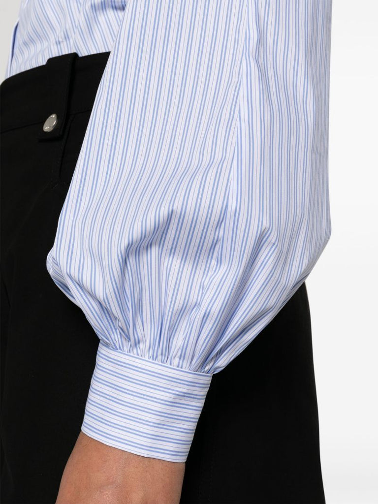Blue Gathered-waist Striped Shirt
