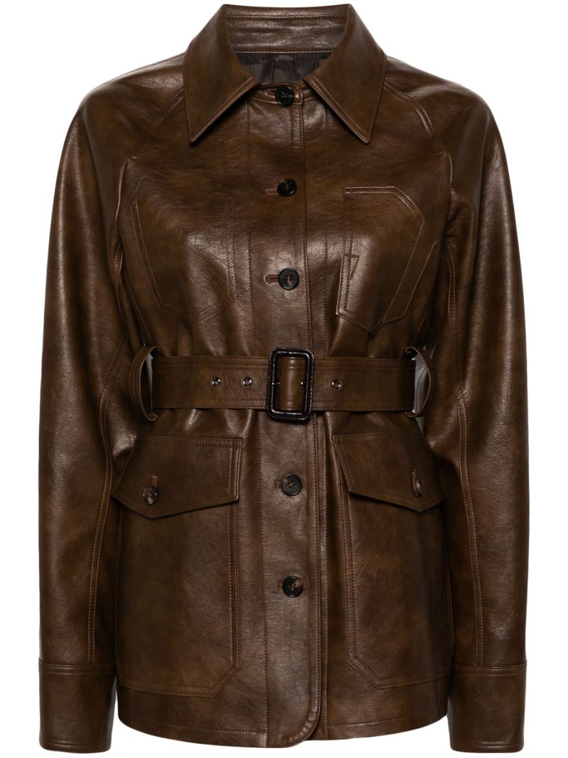 Brown Belted Faux-leather Jacket