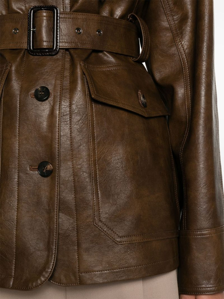 Brown Belted Faux-leather Jacket