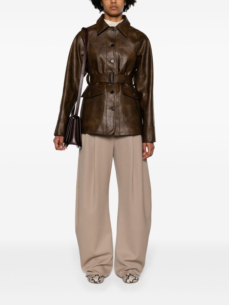 Brown Belted Faux-leather Jacket