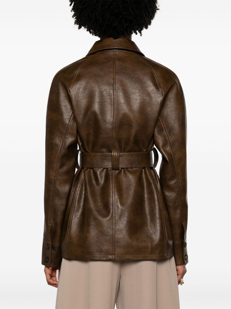 Brown Belted Faux-leather Jacket