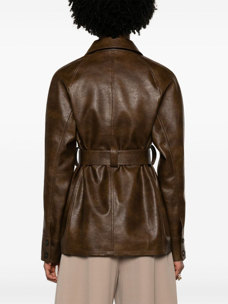 Brown Belted Faux-leather Jacket