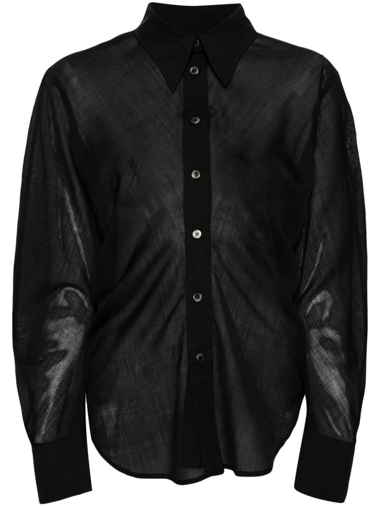 Black Semi-sheer Wool-blend Shirt