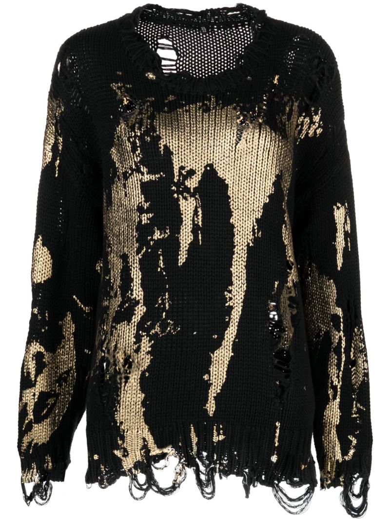 Black Distressed Cotton Sweater