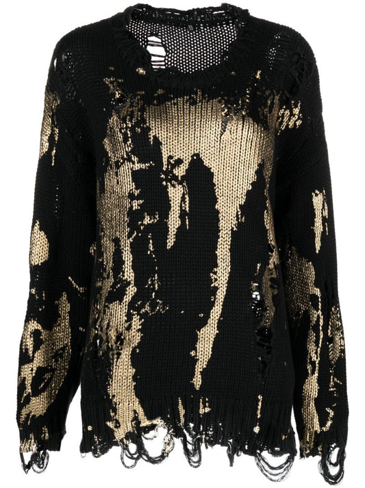 Black Distressed Cotton Sweater