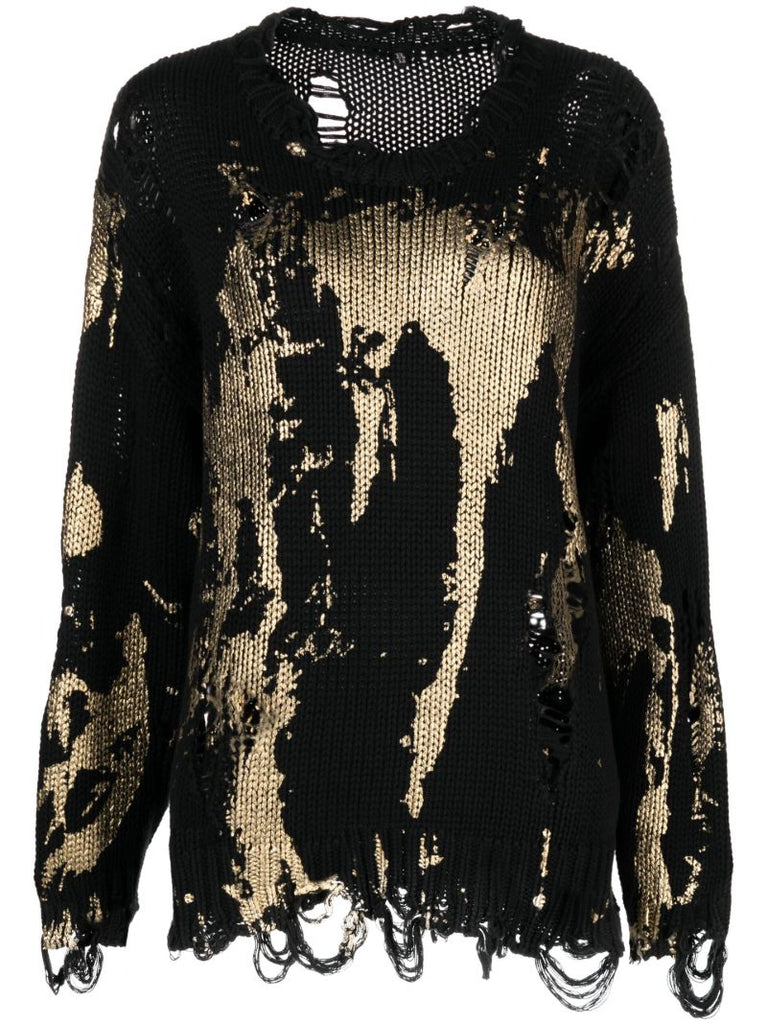 Black Distressed Cotton Sweater