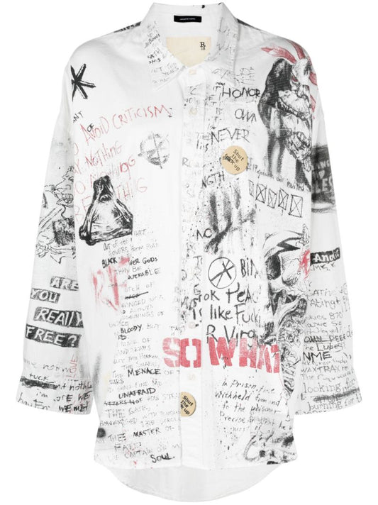 White Sketch-print Cotton Shirt