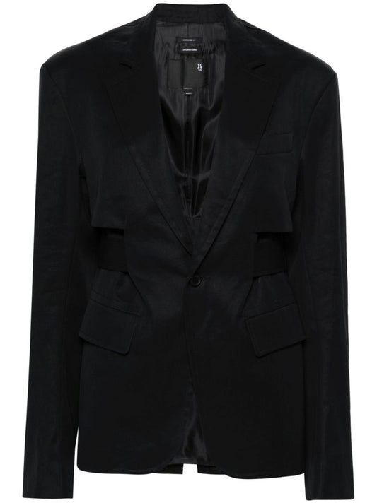 Black Trench Vent Single-breasted Cotton Blazer