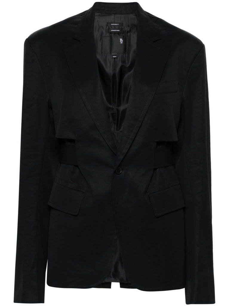 Black Trench Vent Single-breasted Cotton Blazer