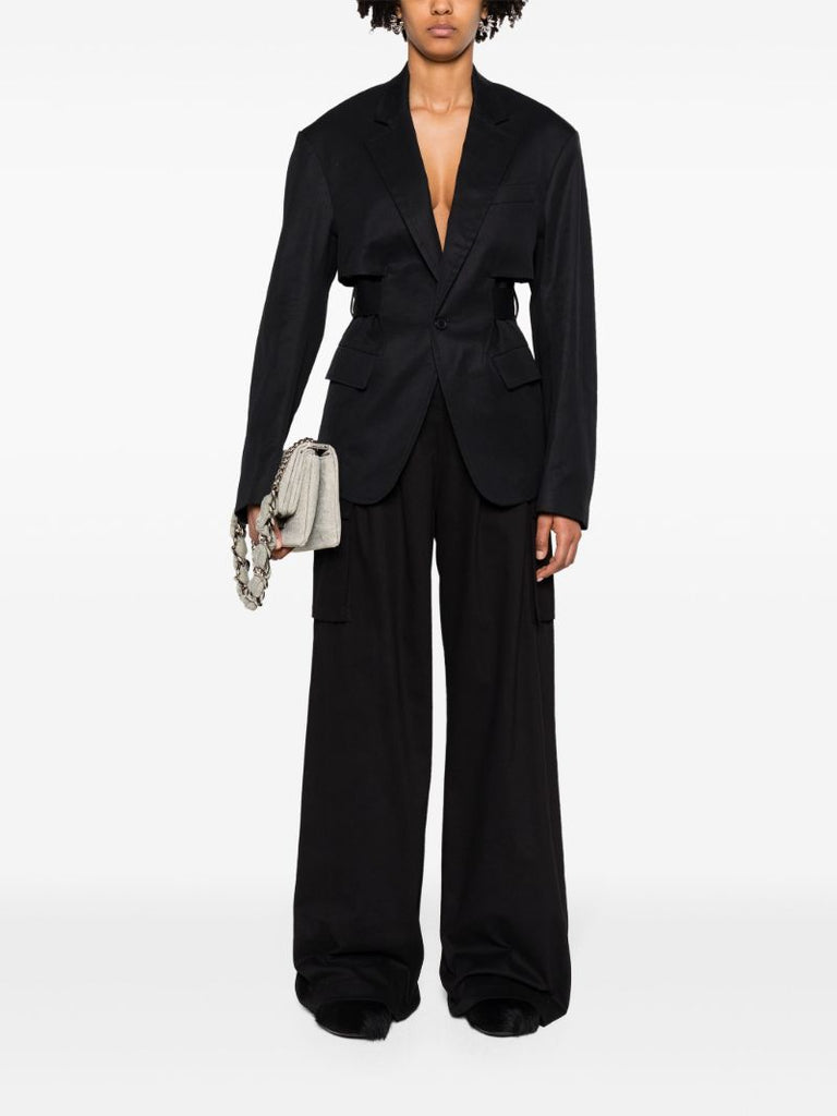 Black Trench Vent Single-breasted Cotton Blazer