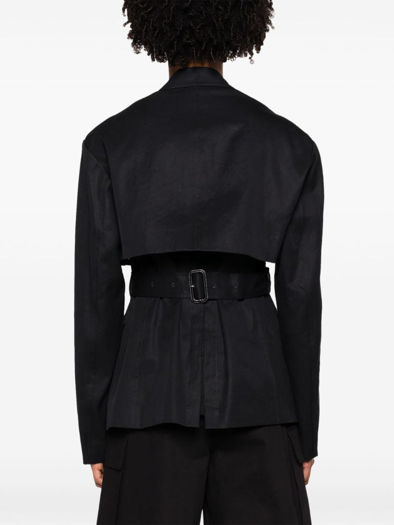 Black Trench Vent Single-breasted Cotton Blazer