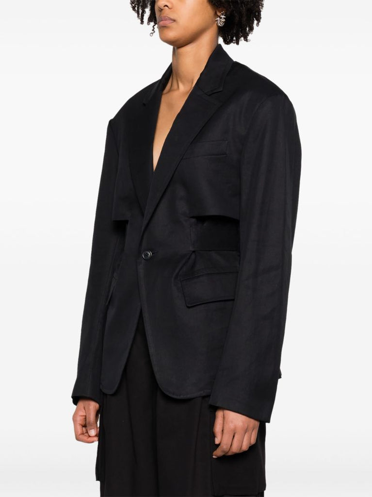 Black Trench Vent Single-breasted Cotton Blazer