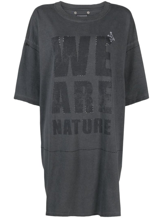 X Quannah Grey Slogan Print Cotton T-shirt