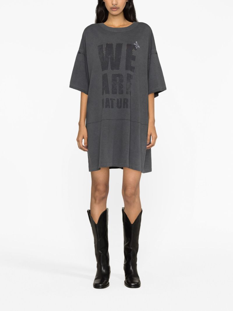 X Quannah Grey Slogan Print Cotton T-shirt