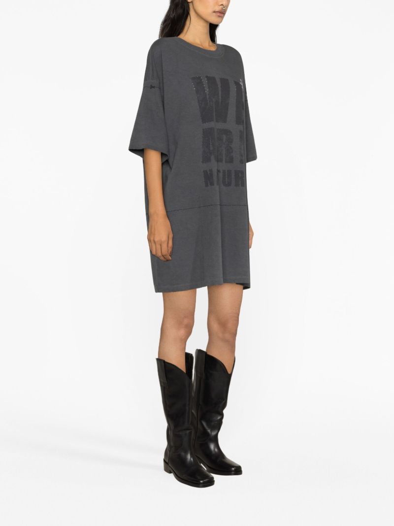 X Quannah Grey Slogan Print Cotton T-shirt