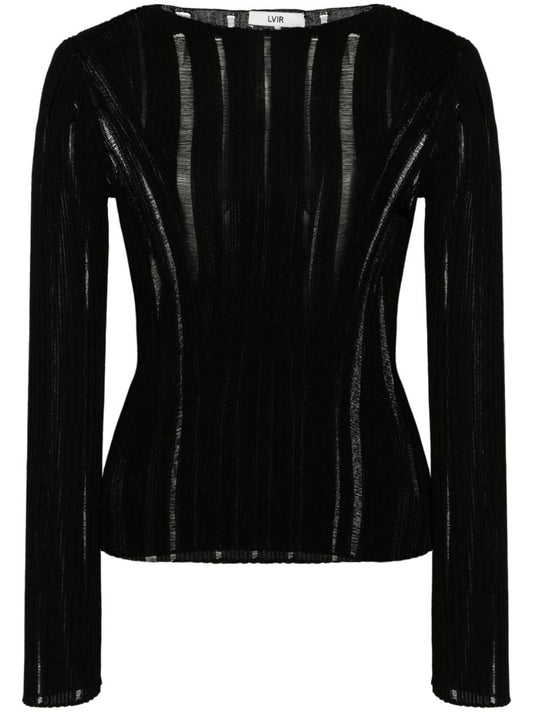 Black Distressed Ribbed Knit Top