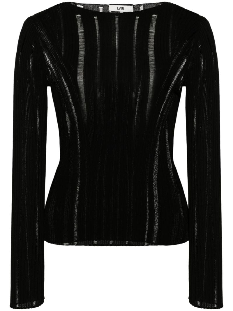Black Distressed Ribbed Knit Top