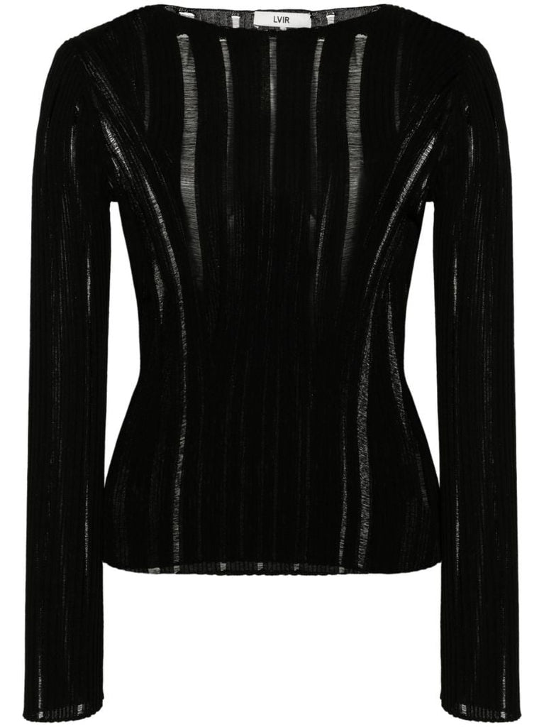 Black Distressed Ribbed Knit Top